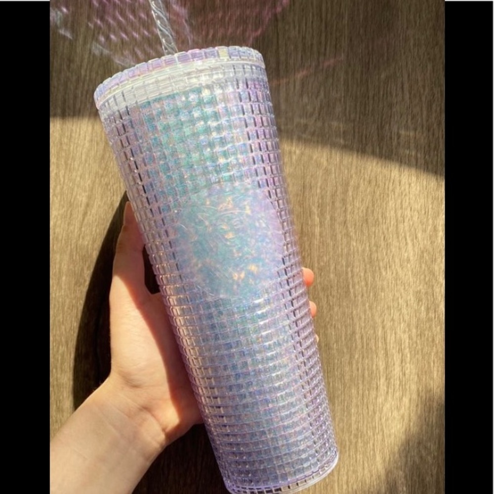 Starbucks China Glitter Grid Cup Iridescent Rainbow Tumbler 24 oz Overseas New